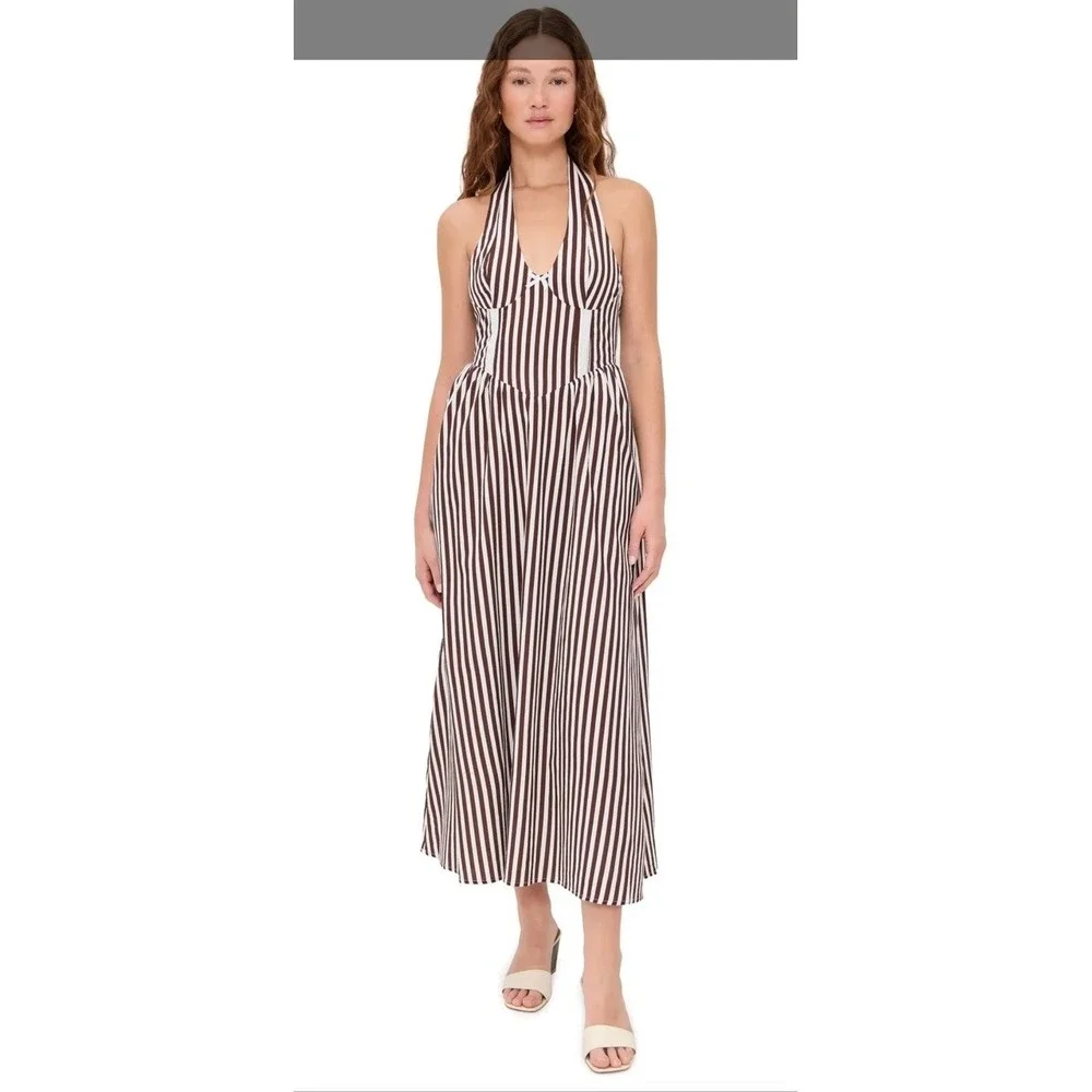 seven wonders calianna midi dress with bow detail brown striped Size S Nautical
